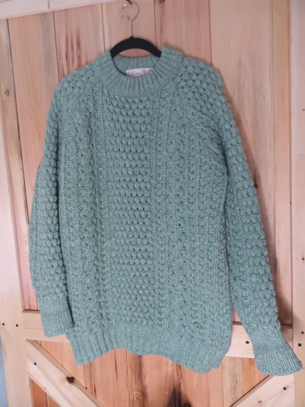 Glen Colums Kille Men's Fishermen Cable Knit Wool Sweater - Sage Green Large